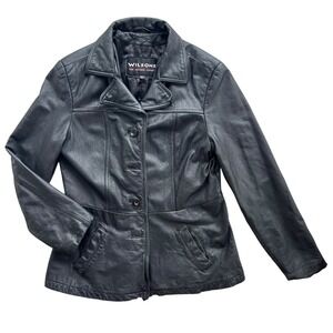 Wilsons The Leather Experts Women's L Black Genuine Leather Button Blazer Jacket